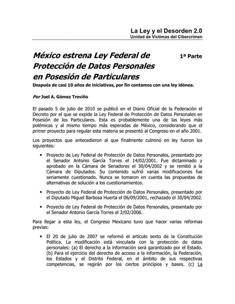 S Ntesis Y Comentarios A La Ley Federal De Protecci N De Datos