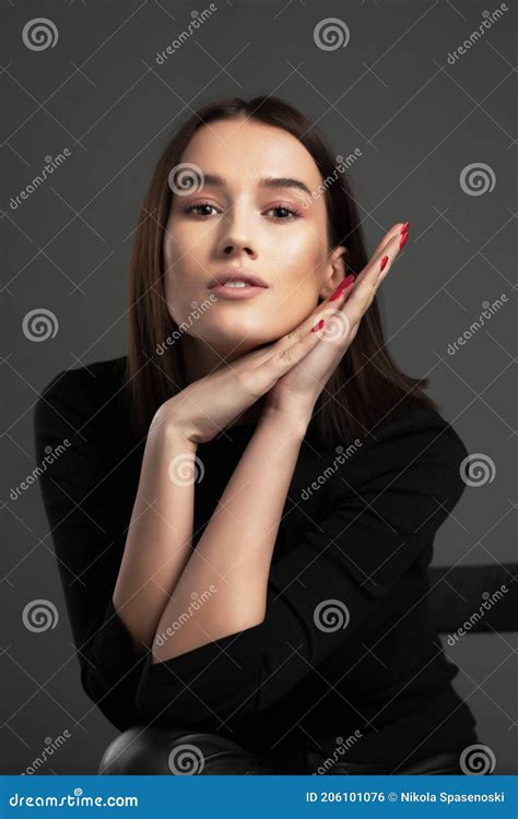 Studio Portrait Of A Beautiful Brunette Girl Stock Photo Image Of Caucasian Modern 206101076