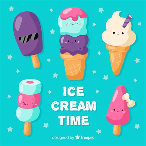 Free Vector Hand Drawn Kawaii Ice Cream Characters Set