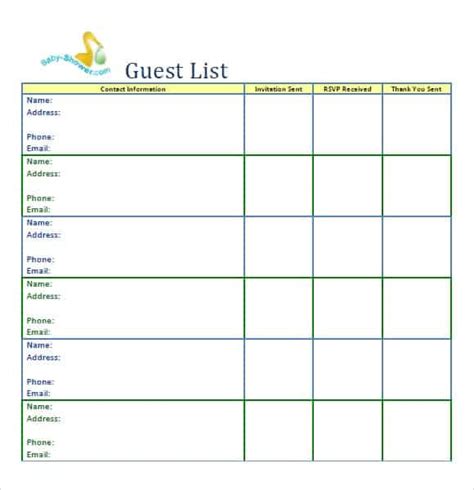 10 Party Guest List Templates Word Excel Pdf Formats