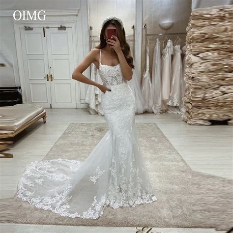 «oimg Sexy Spaghetti Straps Mermaid Wedding Dress Sweep Train Lace