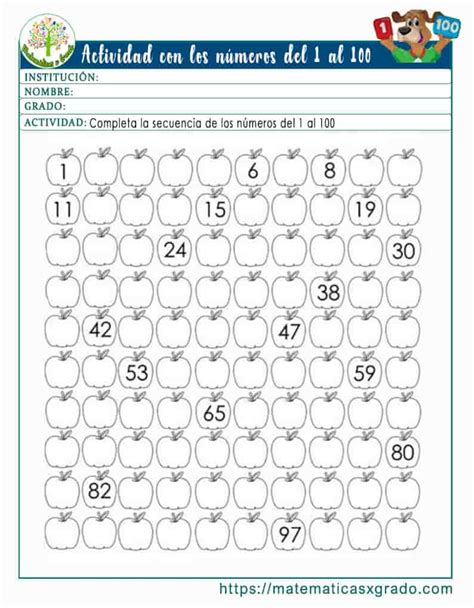 Los Números Naturales Del 1 Al 100 Matemáticas X Grado