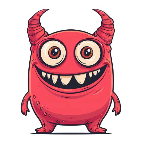 Adorable Creature Cute Cartoon Red Monster With Big Horns Illustration