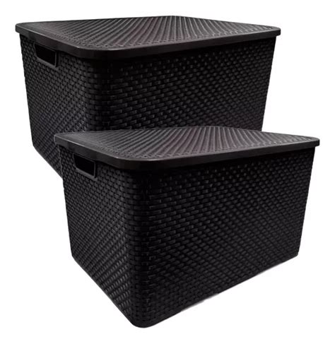 Kit C 02 Cestos Organizadores Rattan De 40 Litros Preto MercadoLivre