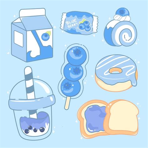 Premium Vector Cute Blueberry Dessert Kawaii Food Objects Collection