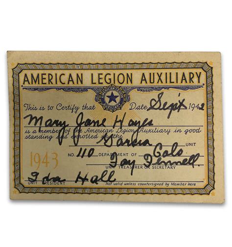 Vintage American Legion Auxiliary Membership Card – Wearenotashop