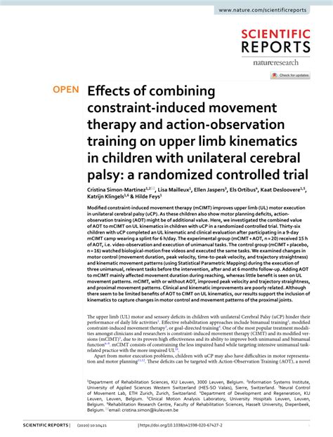 Pdf Effects Of Combining Constraint Induced Movement Therapy And