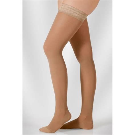 Juzo Hostess Class 2 Sugar Thigh High Compression Stockings With Open Toe And Lace Silicone