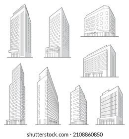 Vector Illustration Various Buildings Line Drawing Stock Vector ...