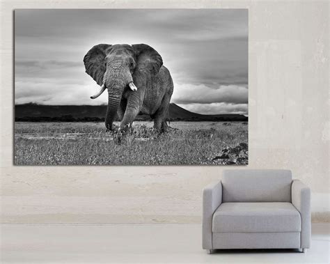 African Elephant Walking Black And White Elephant Print Etsy