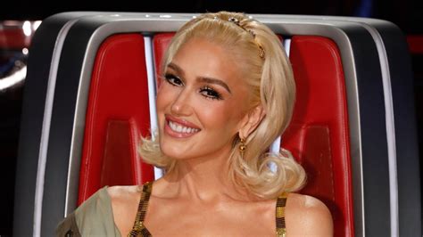 Gwen Stefani Blinds On The Voice In Plunging Gold Mini Dress Showcasing