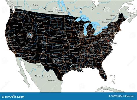 Hoja De Ruta De Los Estados Unidos Con Un Alto Nivel De Detalle Y