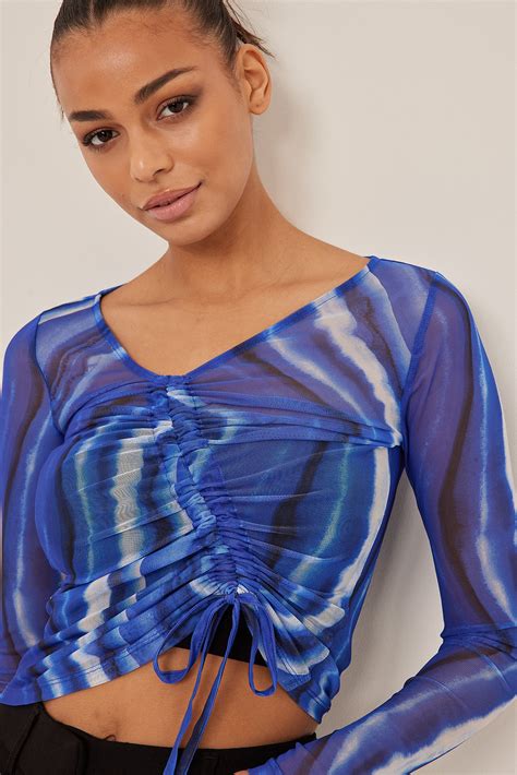 Side Drawstring Mesh Top Blue Na