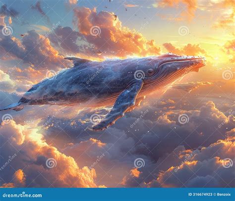 Whale Soaring Through A Cloud Filled Sky Stock Image Image Of Unreal