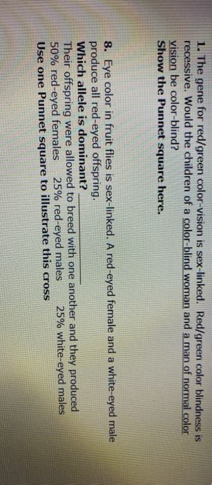 Solved The Gene For Red Green Color Vision Is Sex Linked Chegg