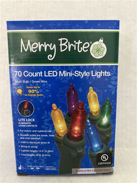 Merry Brite 70 Count Led Mini Style Christmas Lights Multi Color Bulb