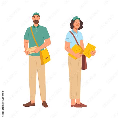 Postman Or Mailman Letter Carrier Isolated Flat Cartoon Characters Man