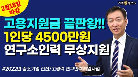 연구 인력 지원 사업 정부지원금 1인당 4천5백만원 2월18일 마감 2022년 중소기업 신진고경력 연구인력지원사업