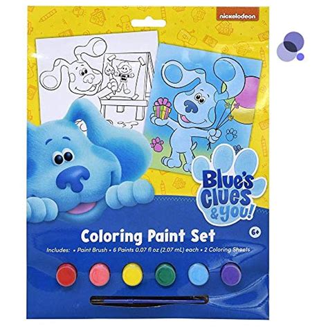 Nickelodeon Blues Clues Kids Coloring Paint Set with 6 Colors, Paint Brush, and 2 Poster Sheets ...