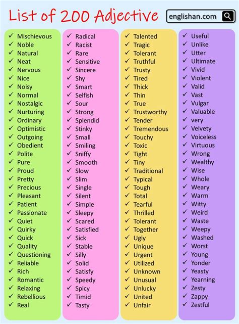 200 Adjectives Examples In 2024 Examples Of Adjectives Adjectives