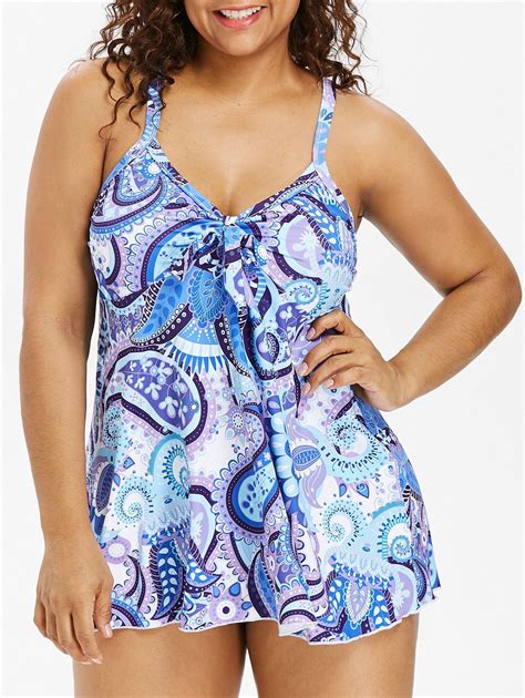 [27 Off] Paisley Pattern Plus Size Empire Waist Tankini Set Rosegal