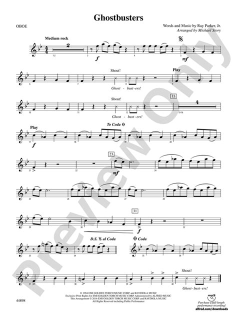 Ghostbusters From Ghostbusters Oboe Oboe Part Digital Sheet Music Download