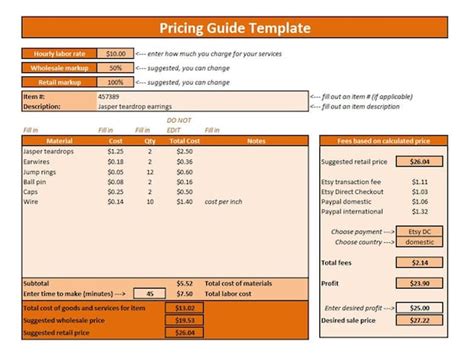 Etsy Pricing Guide Excel Template Pricing By Wickeddesignsboston