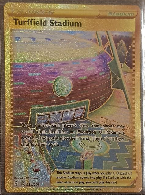 Mavin Pokemon Turffield Stadium 234 203 Evolving Skies Gold Trainer Card