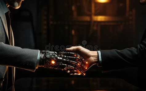 Close Up Hand Of Ai Modern Robot Shake Hand With Human Successful