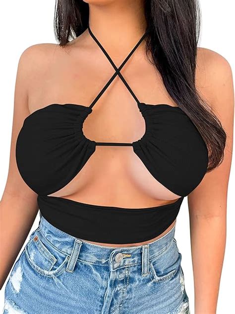 Mokoru Women S Sexy Criss Cross Halter Lace Up Crop Top Backless Cut