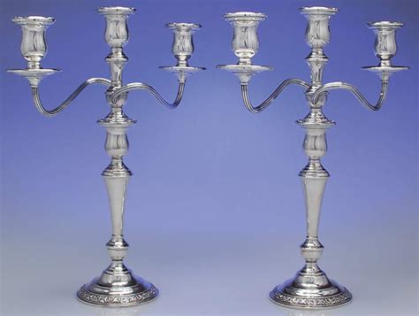 Prelude Plain Sterling Hollowware Pair Of Weighted 3 Light Candelabra