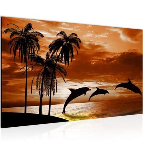 Runa art Tableau Décoration Murale Dauphins de Plage 70x40 cm 1