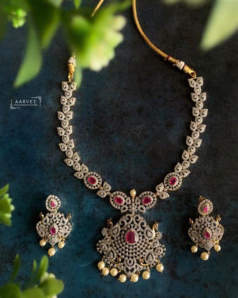 American Diamond Necklace Set South India Jewels