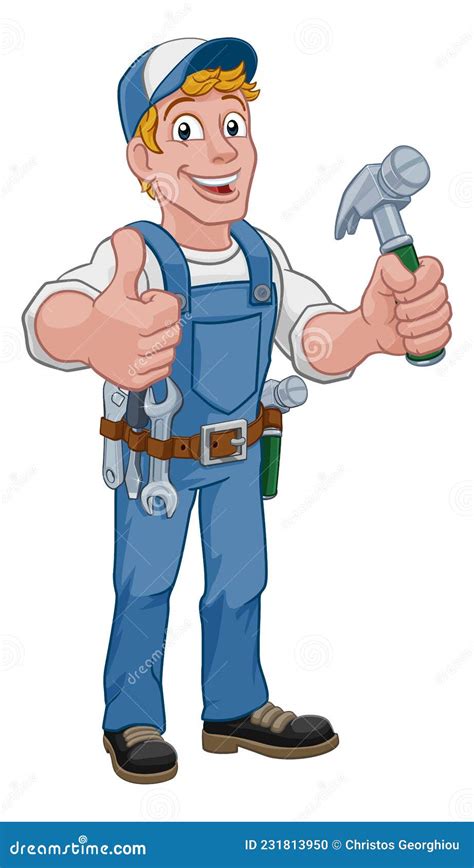 Handyman Hammer Cartoon Man Diy Carpenter Builder Stock Vector