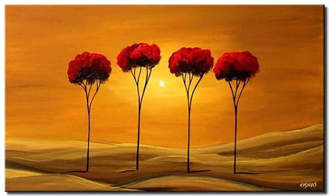 modern abstract trees painting on canvas original red gold landscape ...