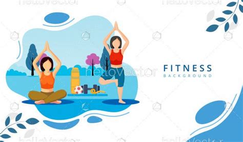 Girls Doing Exercises Health And Fitness Concept Banner Design