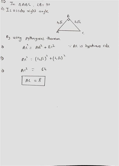 The length of the hypotenuse of an isosceles right triangle whose one side is 4 2 cm is cm