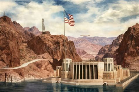 American Flag Flying Over The Hoover Dam In Nevada 3d Rendering