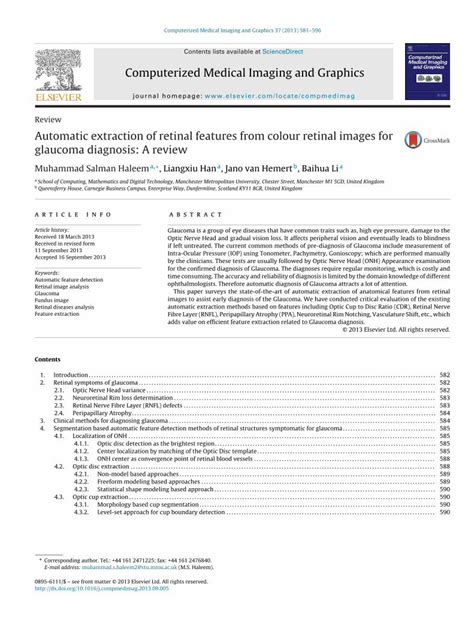 PDF Automatic Extraction Of Retinal Features From Colour Retinal