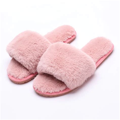 Women Winter Slippers House Faux Fur Soft Fashion Female Slide Plush Slippers Fluffy Flip Flop