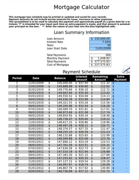 Free Home Mortgage Calculator Samples Templates In Excel Format