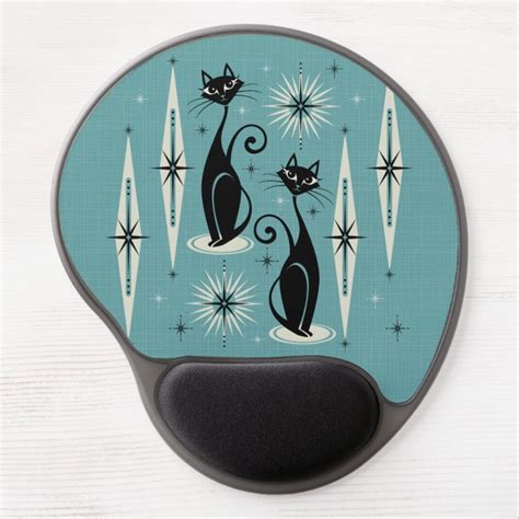 Mid Century Meow Retro Atomic Cats On Blue Gel Mouse Pad Zazzle