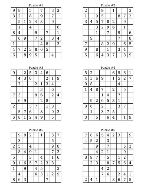 1000 Sudoku Printable Games 1 And 6 Per Page Easy Medium And Hard