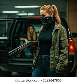 Ponytailed Blonde Woman Black Satin Bandana AI Generated Image Shutterstock