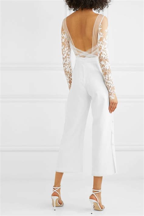 White Braham Cropped Embroidered Tulle And Crepe Jumpsuit Rime