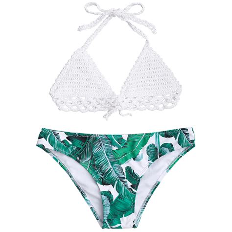 Zaful Bikini Crochet Bralette Palm Tree Bikini Women Swimsuit Women