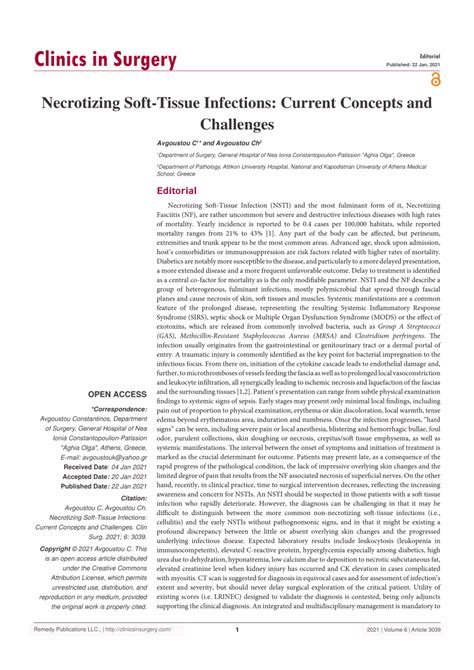 Pdf Necrotizing Soft Tissue Infections Current Concepts And Challenges