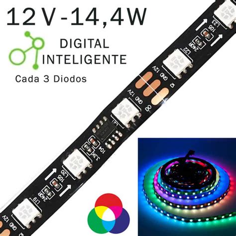 TIRA LED PIXEL DIGITAL RGB 12V CADA 3 DIODOS 60 LEDs POR METRO IP20