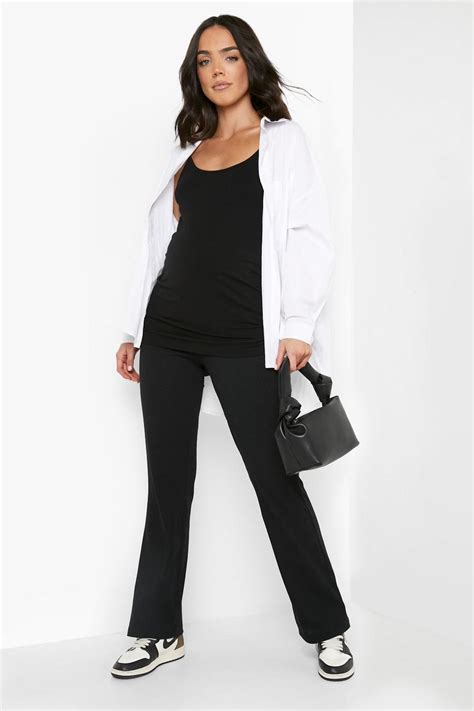 Maternity Over The Bump Rib Flare Pants Boohoo