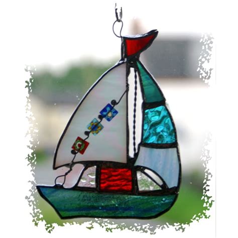 Sailboat Stained Glass Suncatcher Yacht Handmade Folksy